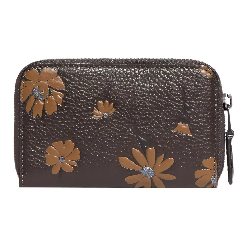 COACH Card Case Pebbled Leather Coin Purses Card Holders Small Size Women's Dark Brown-1