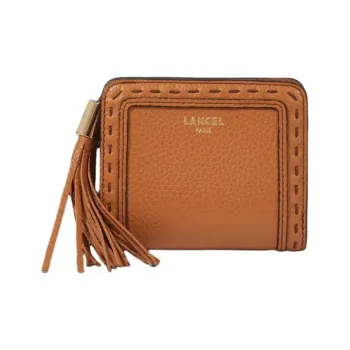 LANCEL Cow Leather Wallet Medium Size Women's Brown