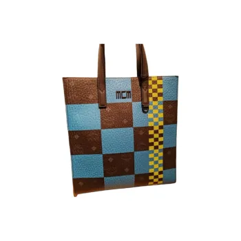 MCM Visetos Coated Canvas Tote Bag Shopping Bag Shoulder Bag Crossbody Bag Handbag Small Size Unisex Blue & Black