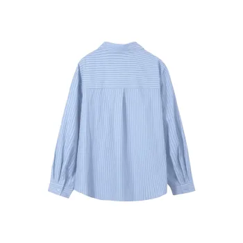 Mu Xiao Xin Shirt Women's Blue Stripes Pocket R