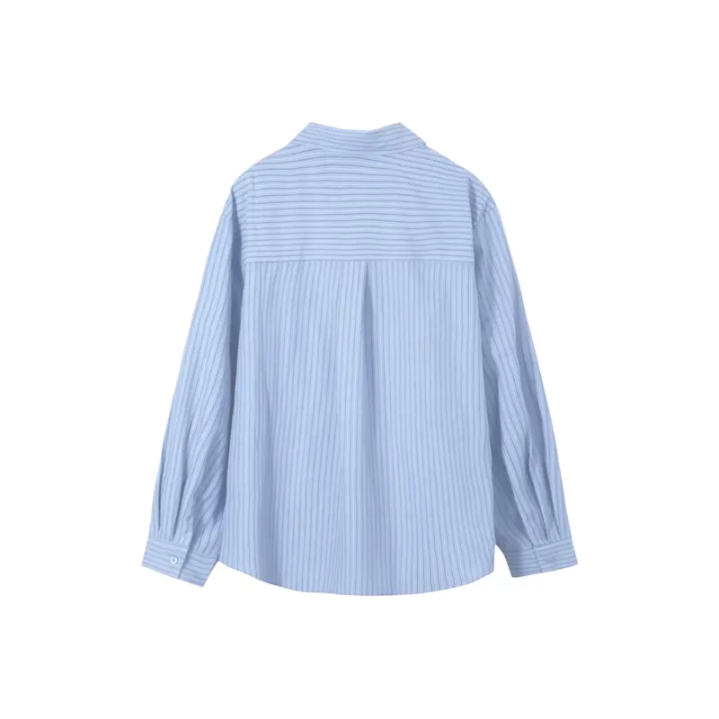 Mu Xiao Xin Shirt Women's Blue Stripes Pocket R-0