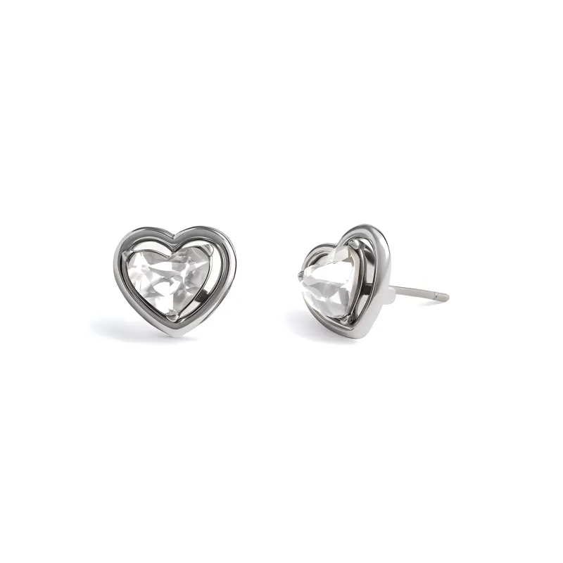 COACH Brass, Glass, Cubic Zirconia Stud Earrings Women's Silver-0