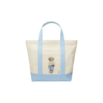 Polo Ralph Lauren Fabric Tote Bag, Shopping Bag, Handbag Small Size Women's Natural & Blue