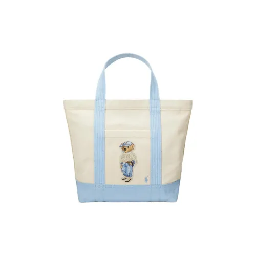 Polo Ralph Lauren Fabric Tote Bag, Shopping Bag, Handbag Small Size Women's Natural & Blue