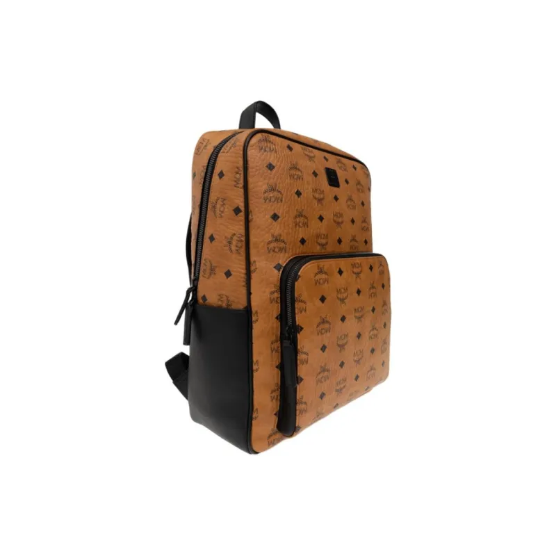 MCM Aren Coated Canvas Backpack Medium Size Unisex Brown Cognac-1