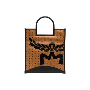 MCM Aren Canvas With Leather Canvas Bag Tote Bag Shopping Bag Shoulder Bag Handbag Extra Large Women's Cognac
