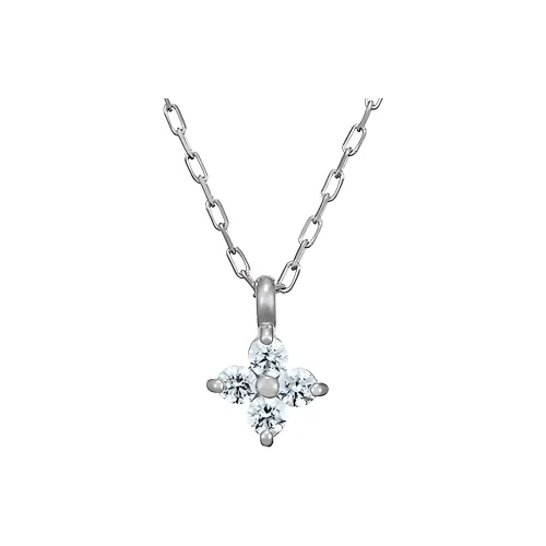 4℃ 10k White Gold With Rhodium Coating Cubic Zirconia Necklaces Women's Silver