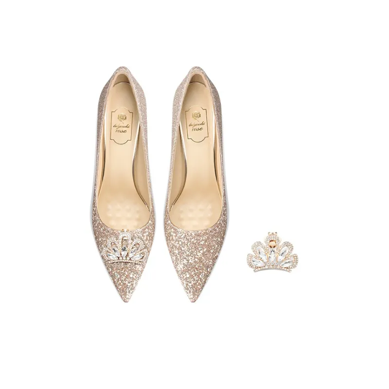 Holy Rose Slim Heel High Heels Women's Sparkling Rhinestone Crown-2