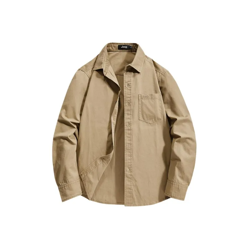 Jeep Outdoor Workwear Shirt Vintage Long Sleeved Coat Men's Khaki-0