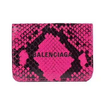 Balenciaga Leather Clutches Wallets Mini Women's Neon Pink/Black