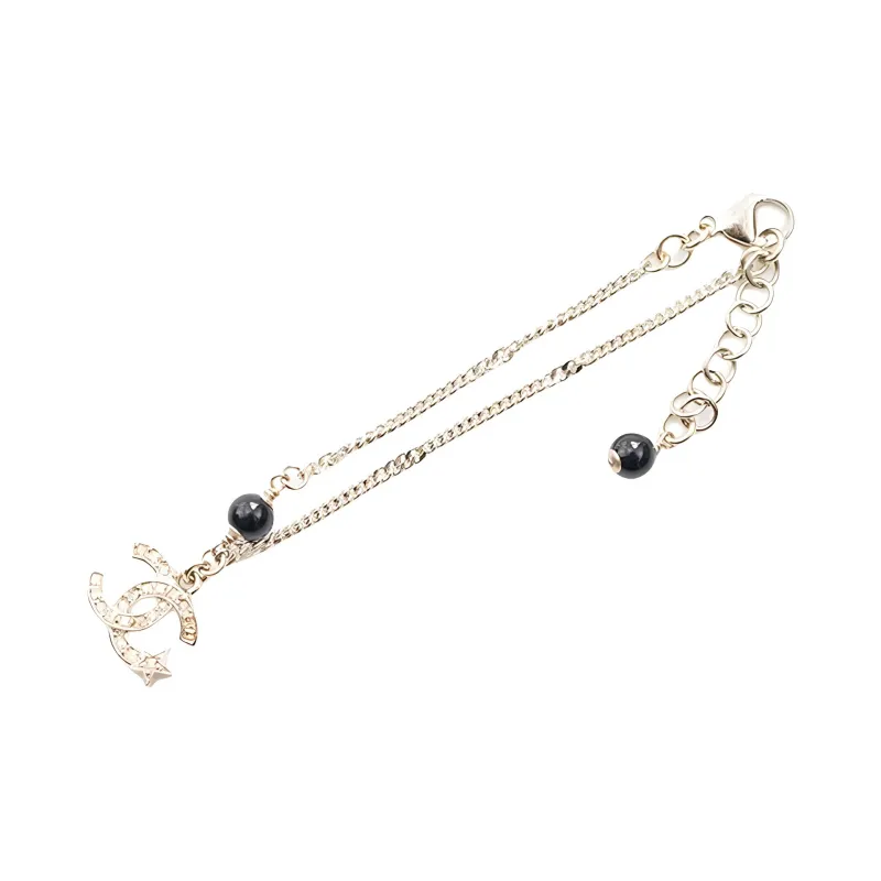 CHANEL Metal Rhinestone Bracelets Unisex Gold-1
