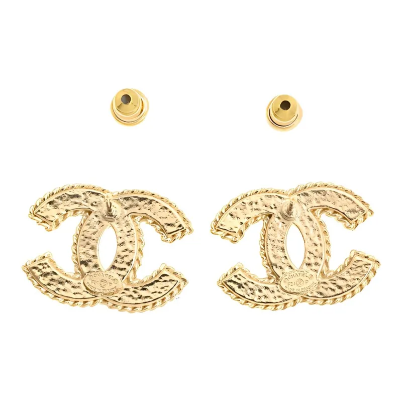 CHANEL Metal Earrings Women's Gold/Pink Red-2