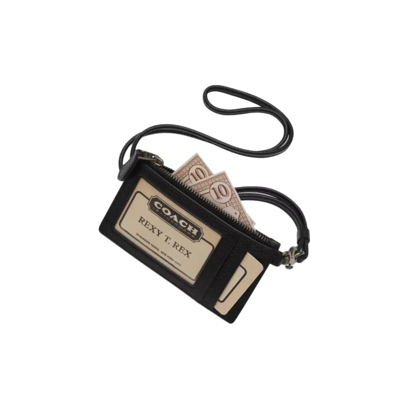 COACH Coated Canvas With Calfskin Card Holder Mini Men's Charcoal Black & Black-2