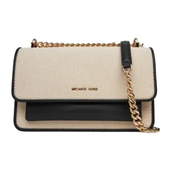 MICHAEL KORS MMK Cotton Shoulder Bag Trumpets Women's Black & Beige