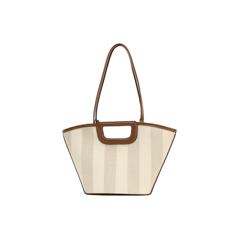 ZARA Cotton Tote Bag, Shopping Bag, One Shoulder Handbag Medium Size Women's Raw White-3