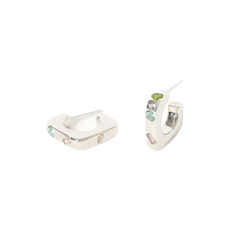 ALFIR Gemstone Square Ring 925 Sterling Silver Thick Gold Plated Earrings Unisex-1