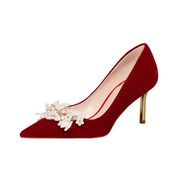 WEISHIBANGWEI Slim Heel High Heels Women's Burgundy