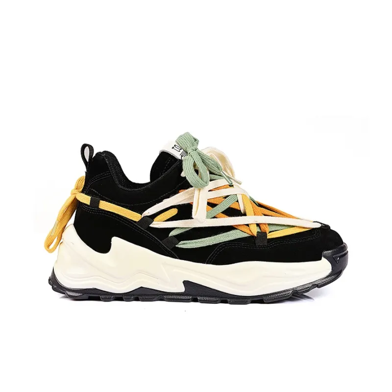 OUBT Niche Lace Up Design Height Increasing Lightweight Breathable Low Top Chunky Sneakers Men's-1