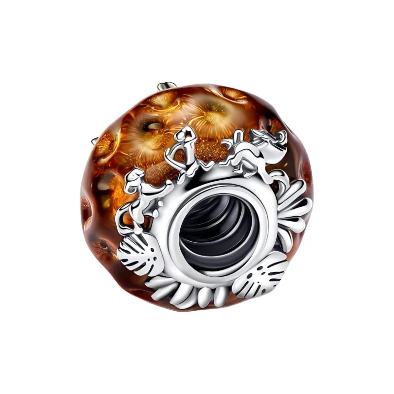 Pandora Glass Sterling Silver Pendants Women's Brown-2