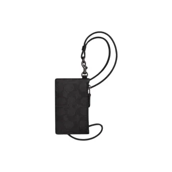 COACH Coated Canvas With Calfskin Card Holder Mini Men's Charcoal Black & Black