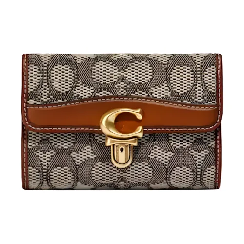 COACH Studio Monogram Canvas With Leather Handheld Wallet Women's Brown