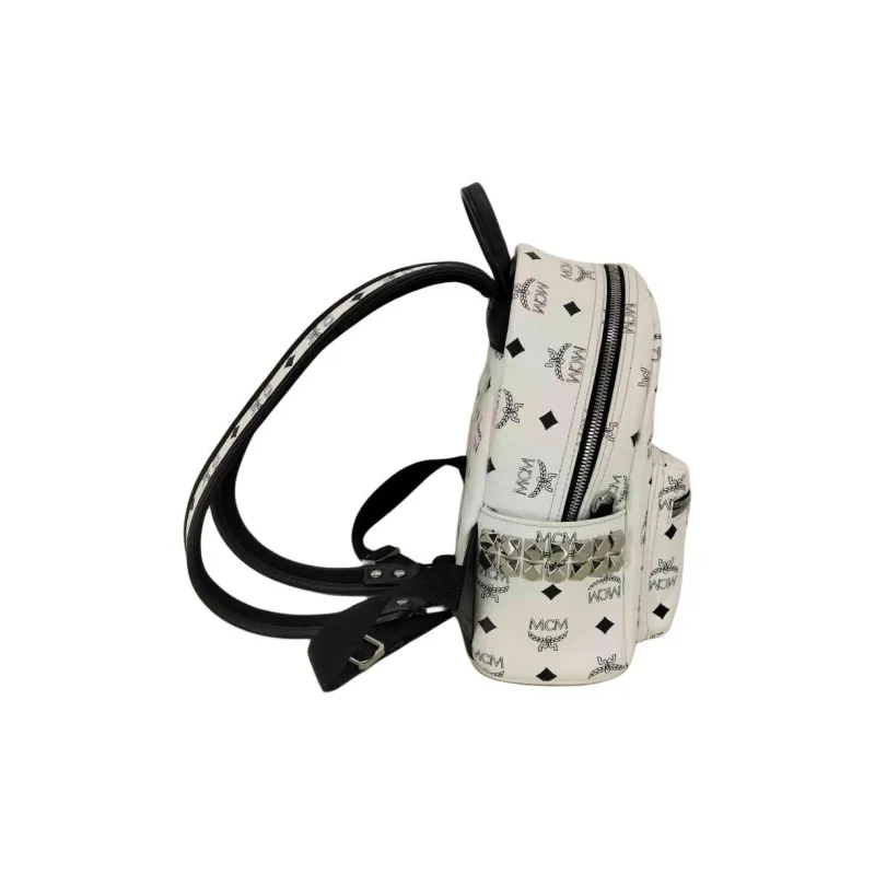 MCM Stark Visetos Canvas With Leather Backpack Unisex White-1