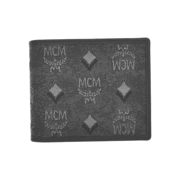 MCM Aren Fabric With Nappa Leather Trim Card Holder Wallet Small Size Men's Gray