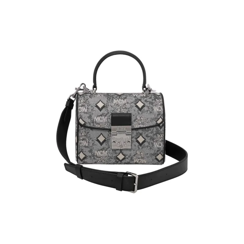 MCM Jacquard Fabric And Nappa Cow Leather Handbag Women's Gray-1