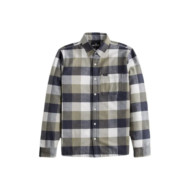 Hollister Shirt Men's Olive Green Plaid-0