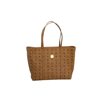 MCM Nappa Leather Trim With Coated Canvas Tote Bag, Handbag, Shopping Bag Shoulder Bag Medium Size Women's