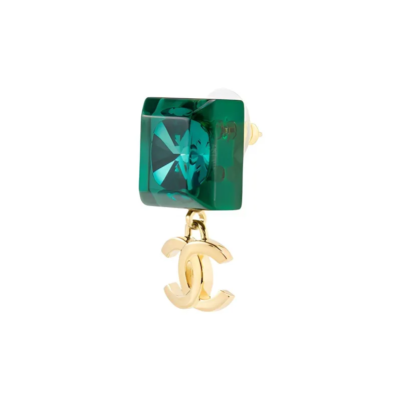 CHANEL Stud Earrings Women's Green-1