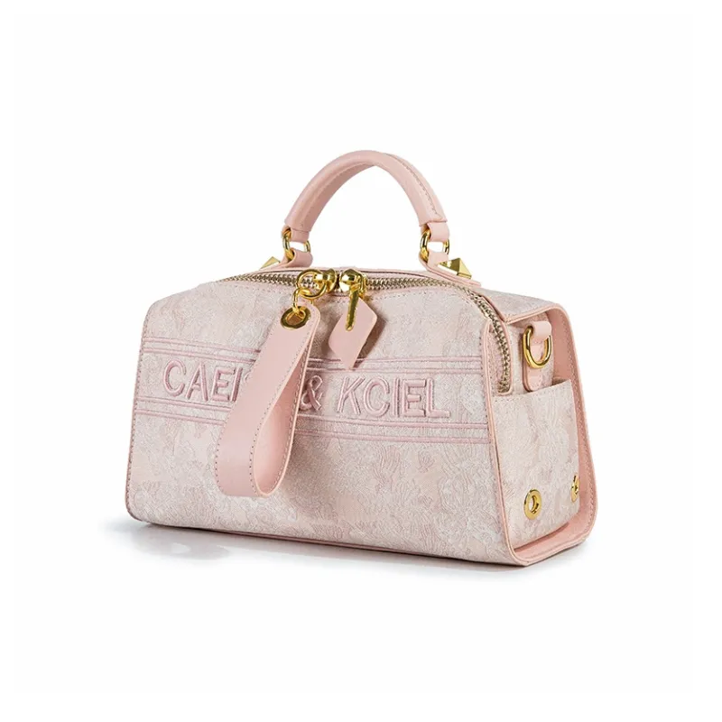 CAEISL&KCIEL Polyurethane Synthetic Leather Handbag Women's Embroidery Pink/Embroidery Gray-3