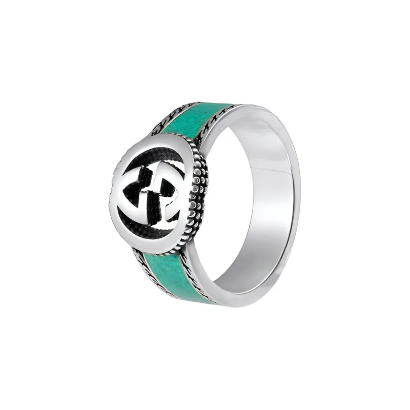 GUCCI Ring With Interlocking G Textured Trim Silver-1