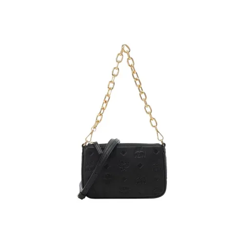 MCM Aren Visetos Leather Handbag Shoulder Bag Mini Women's Black