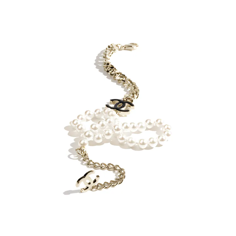 CHANEL Metal, Artificial Pearl Necklaces Women's Ecru-1