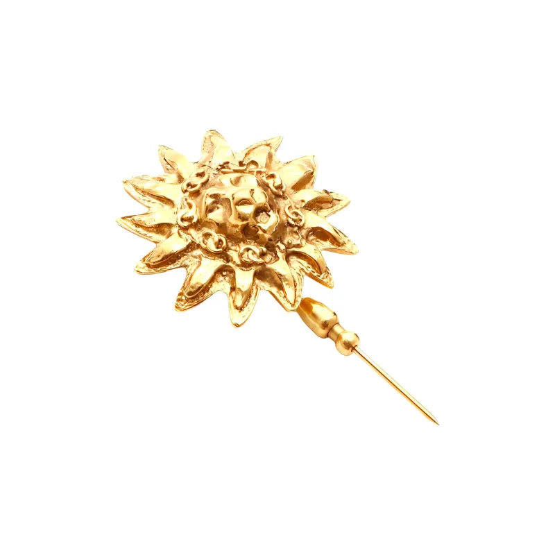CHANEL 1970 1980 Plated Lion Head Pin Brooch Costume Brooch-1