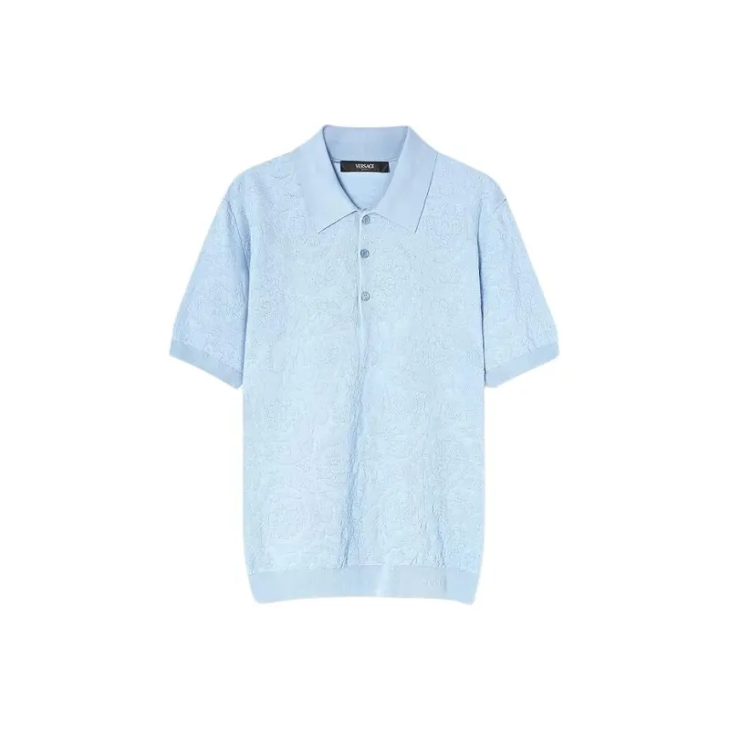 FANSIZHE Barocco Knit Polo Shirt Polo Shirt Men's Light Blue-0