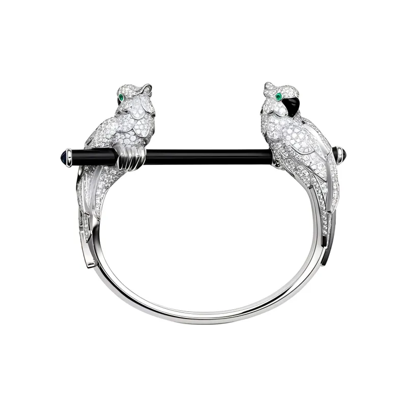 CARTIER White Gold Emerald Sapphire Onyx Ceramic Diamond Bangles Women's Silver-0