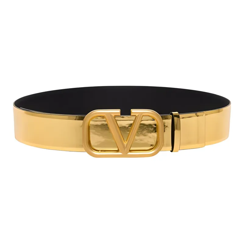 Valentino Calfskin Leather Belts Women's Gold Width: 4CM-0