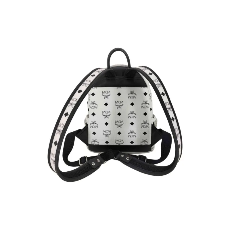 MCM Stark Visetos Canvas With Leather Backpack Unisex White-2