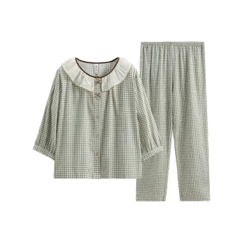 FENTENG Pajama Set Women's Green Plaid