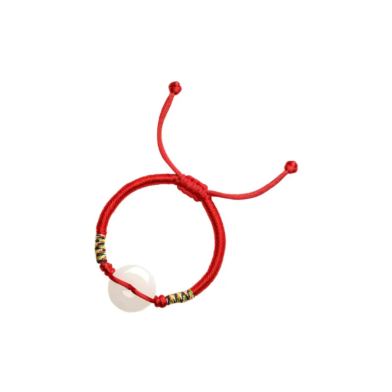 ZHOU LIU FU Red String Beaded Bracelet White Jade Women's-1