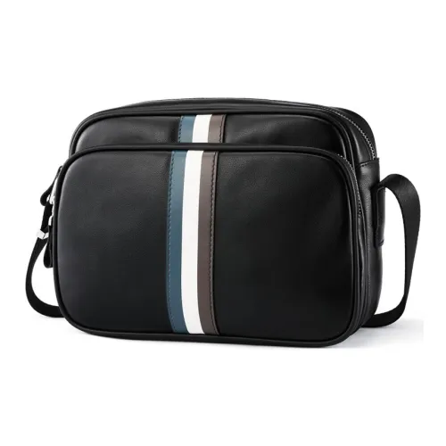 VIHUS Top Grain Cow Leather Shoulder Bag Men's Black
