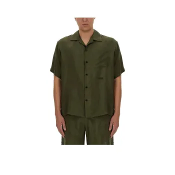 MSGM Logo Embroidered Satin Bowling Shirt