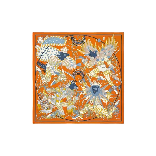 HERMES Silk Scarves Women's Orange
