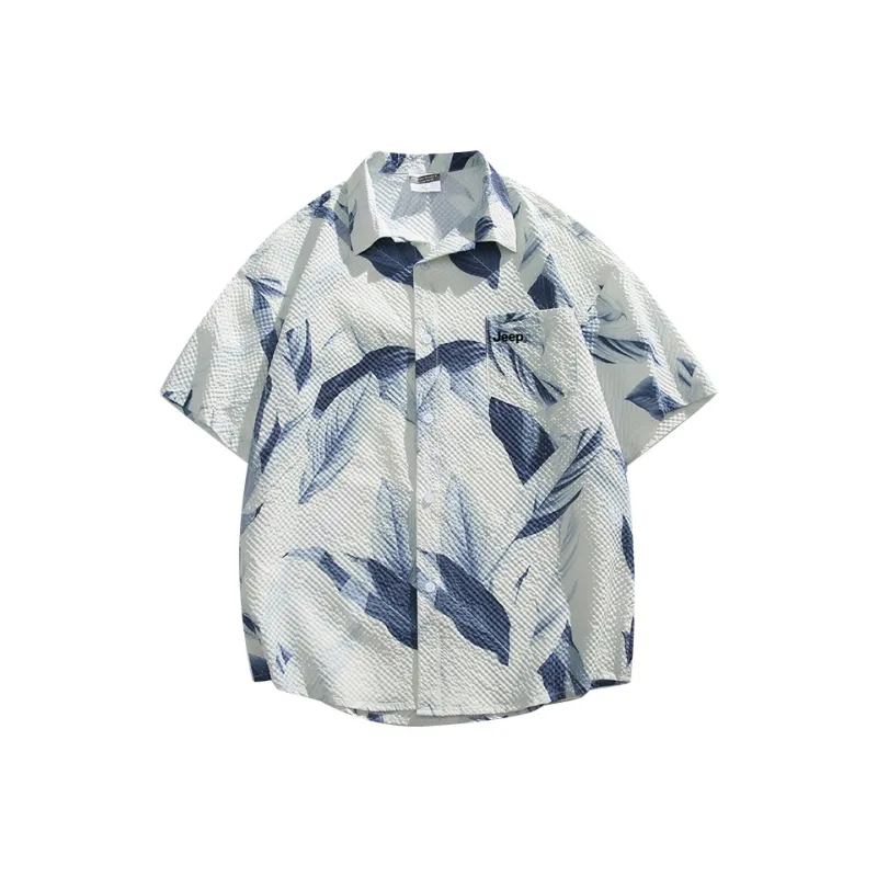 Jeep Casual Loose Fit Short Sleeved Lapel Shirt Unisex-0