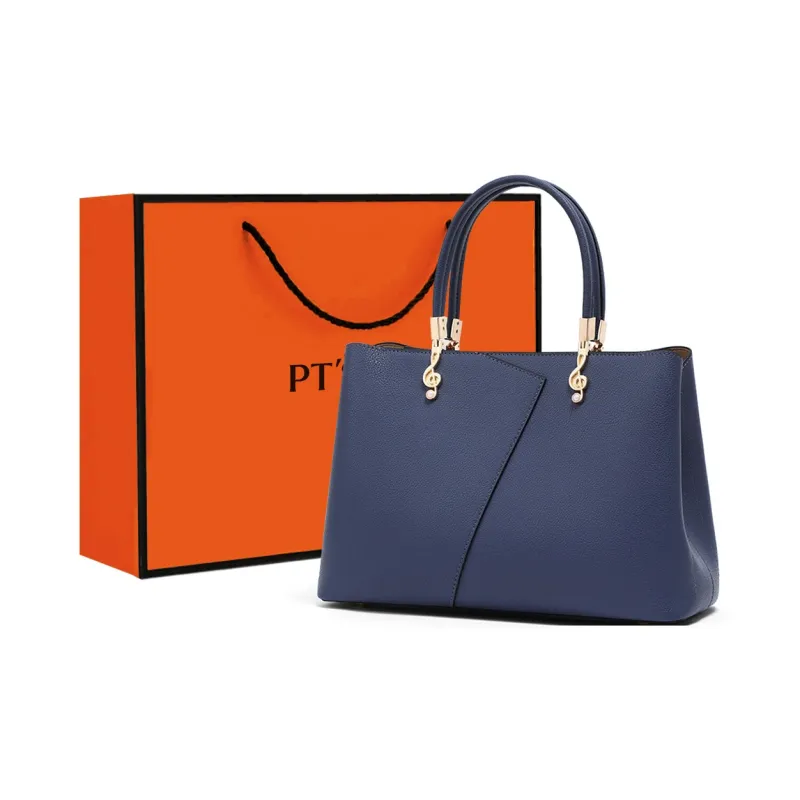 PT'SON Cow Leather Shoulder Bag, Crossbody Bag, Handbag, Tote Bag Regular Women's Blue-0