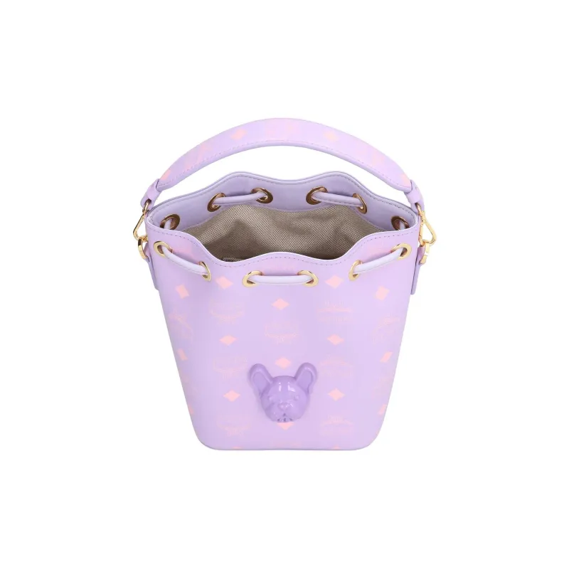 MCM Visetos Leather Bucket Bags Shoulder Bags Handbags Crossbody Bags Mini Women's Purple-4