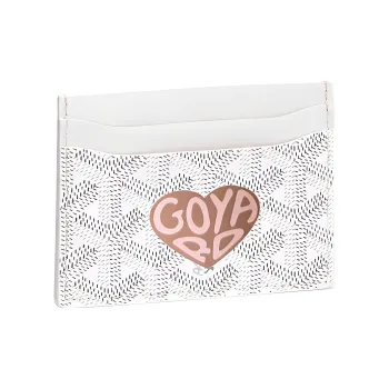 GOYARD Saint Sulpice Canvas With Calfskin Card Clip Card Holder Unisex White/Gray Pink Small Heart