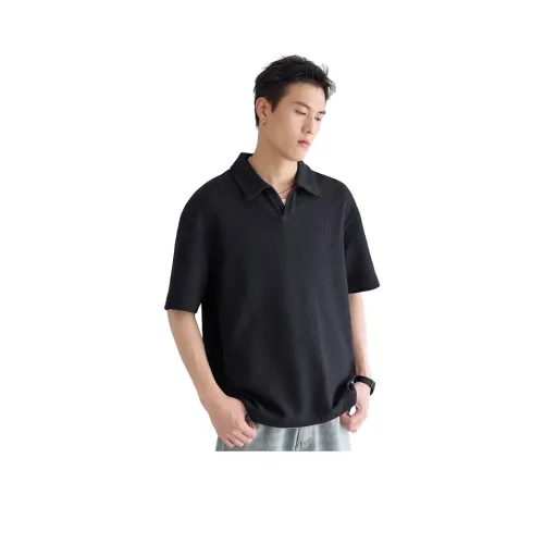 A.B.X 측면 스플릿 테일러드 카라 루즈핏 반팔 폴로 셔츠 남성